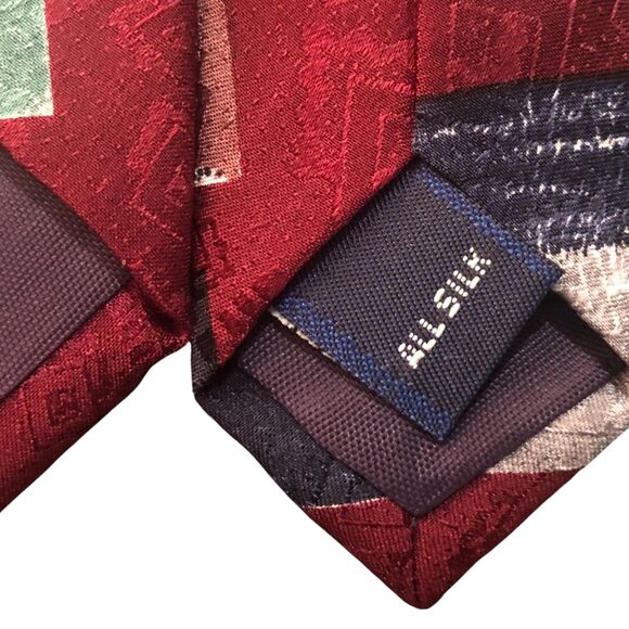 J.T. Beckett Silk Tie Abstract Buildings Business Necktie Career Red Blue Green - Picture 6 of 7